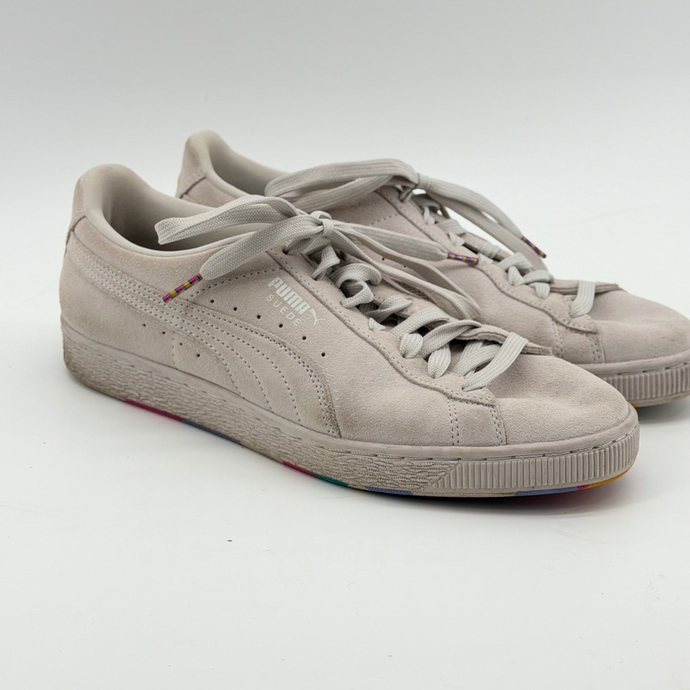 Puma Suede Pride Women Sneakers Gray Rainbow Sole 390223-01 Size 10